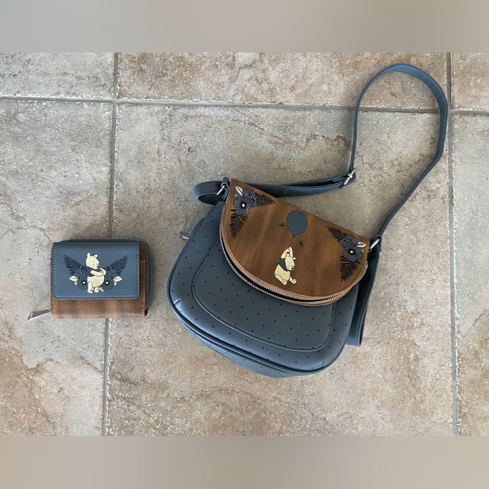 Loungefly Disney Winnie the Pooh Herringbone Crossbody Bag and Small Zip Wallet